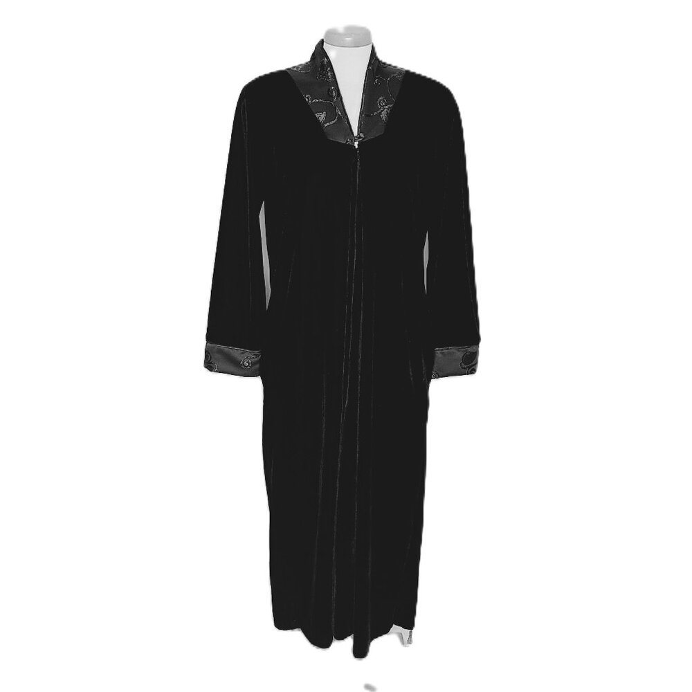 Jasmine Rose Signature Velour Long Black Zip Robe -Small